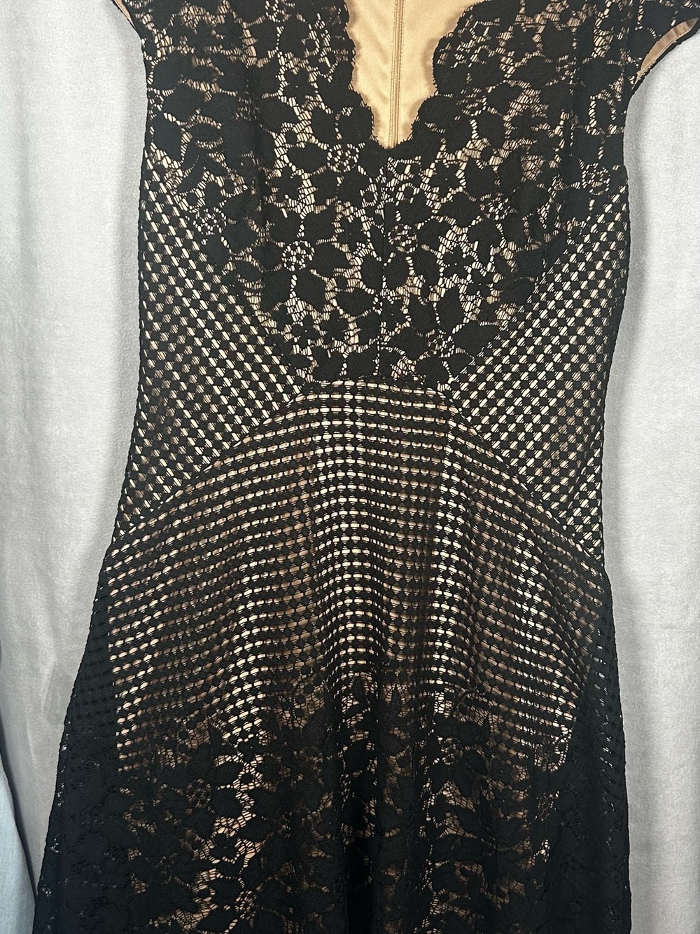 Maggy London Black Lace with Nude Underlayer size 10 fit and flare